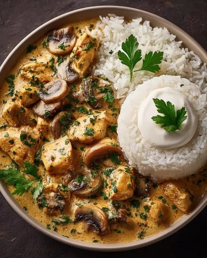 🍄🍗 Creamy Mushroom Chicken with Rice