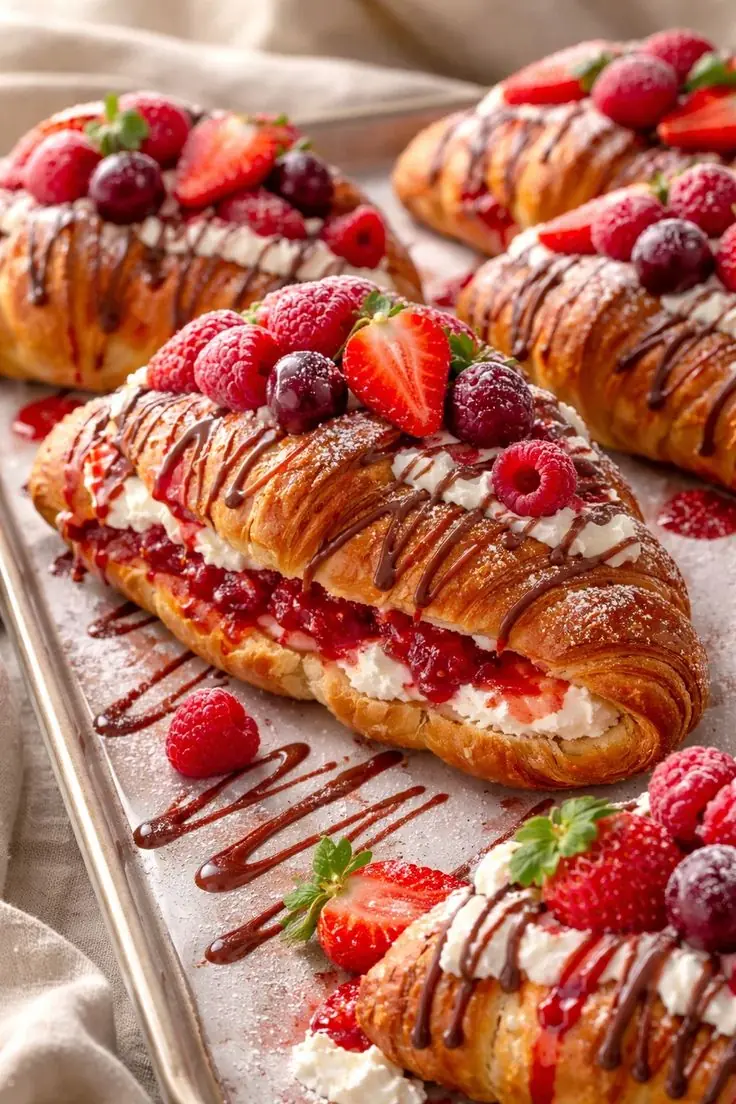 🍓✨ Berry Cream Stuffed Croissants