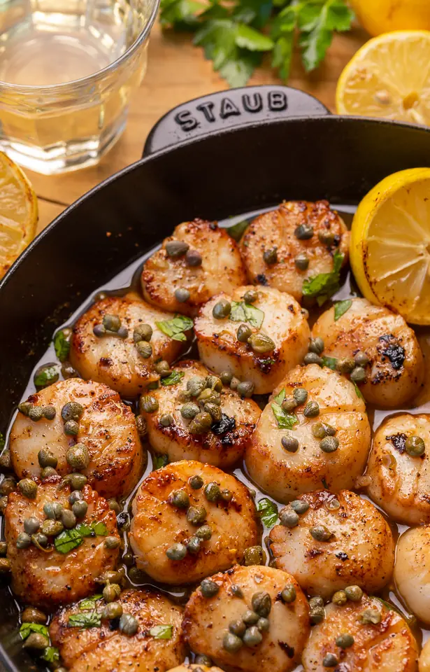 Pan-Seared Scallops – Shattered-Gold Crust with Lemon Caper Butter Silk