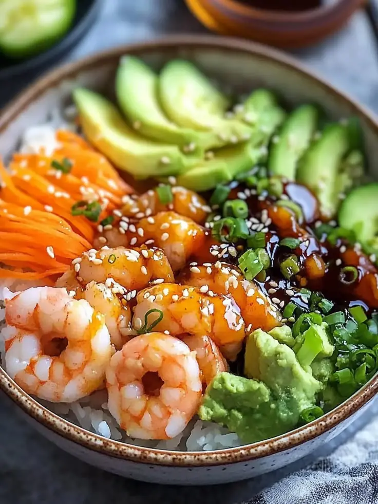🍤🥑 Teriyaki Shrimp Rice Bowl