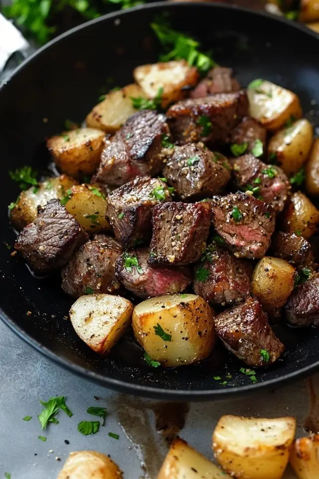 🥩🥔 Garlic Butter Steak Bites with Potatoes