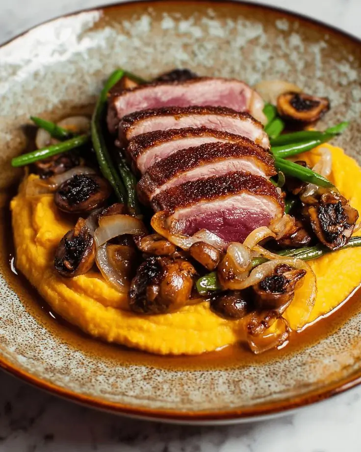 🦆 Seared Duck Breast with Pumpkin Purée & Mushroom Sauce