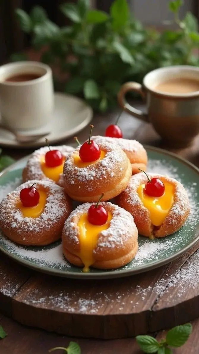 🍩 Custard-Filled Mini Donuts with Cherry