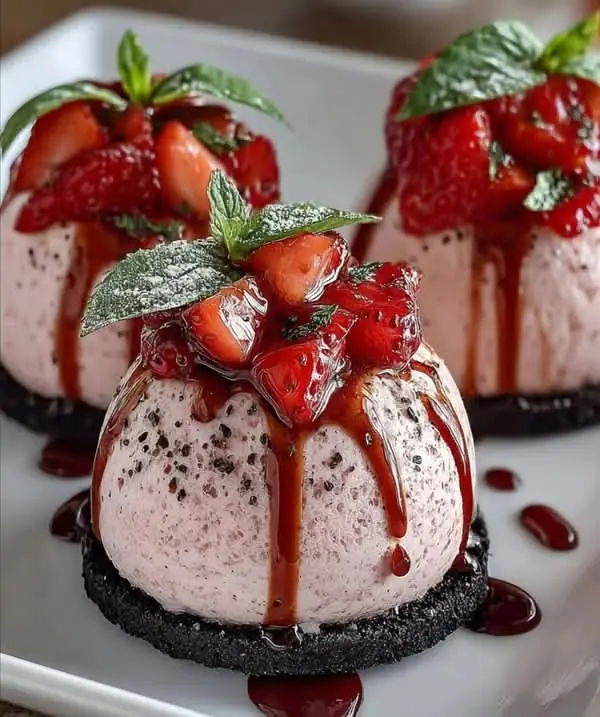 🍓🍰 Strawberry Cheesecake Mousse Domes