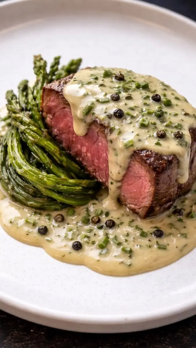 🥩 Steak with Creamy Peppercorn Sauce (Restaurant Style)