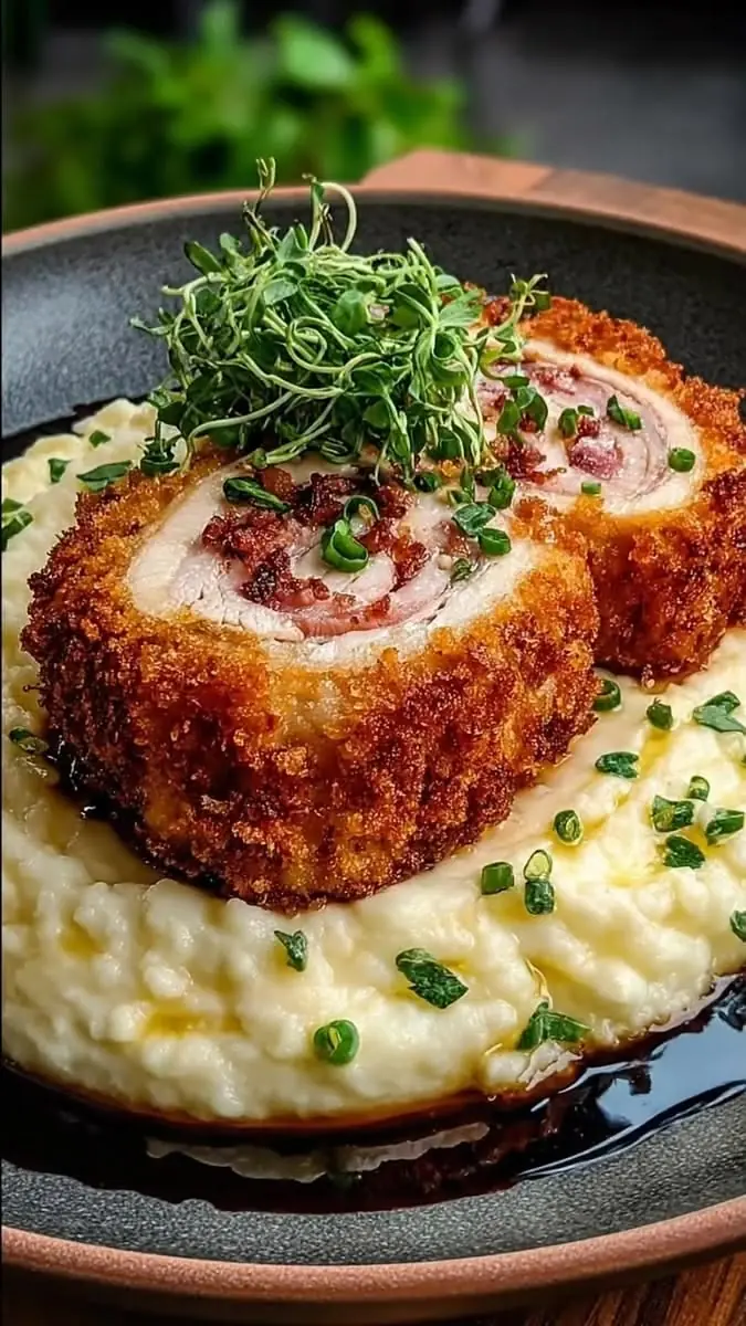 🍖 Crispy Pork Roulade with Creamy Mashed Potatoes