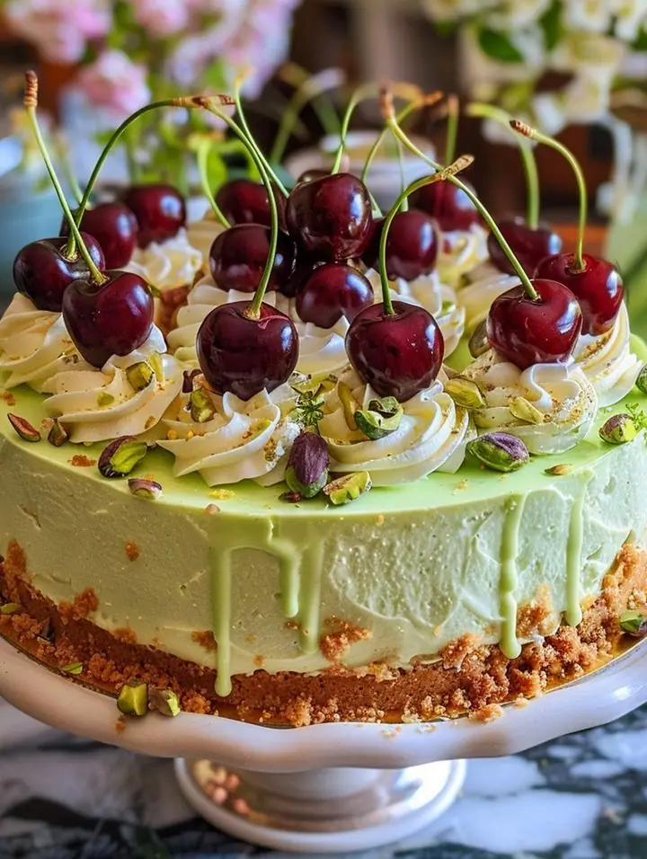 🍒 Pistachio Cherry Cheesecake (No-Bake, Ultra Creamy)