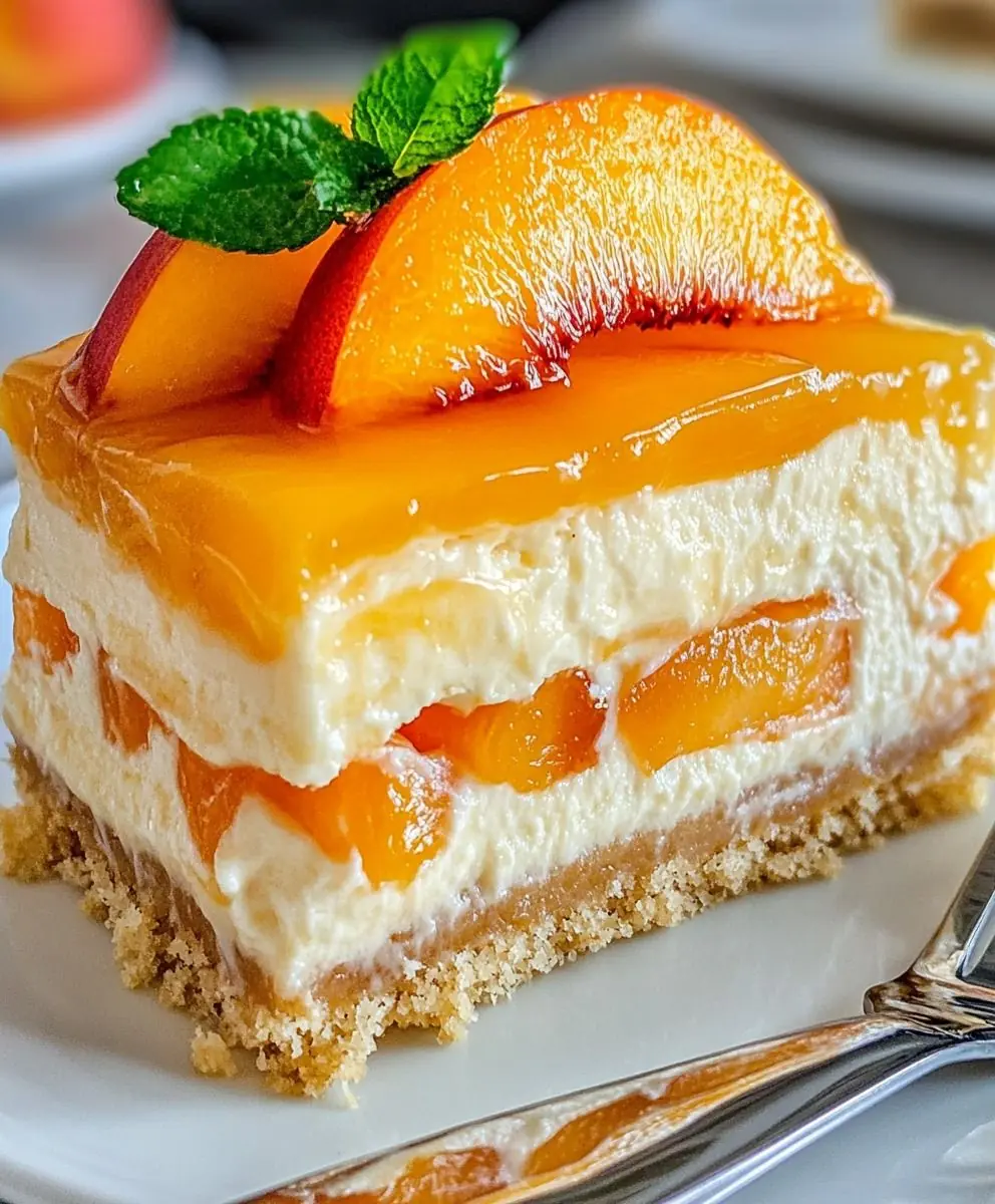 🍑✨ No-Bake Peach Cheesecake Bars (Ultra Creamy & Glossy)
