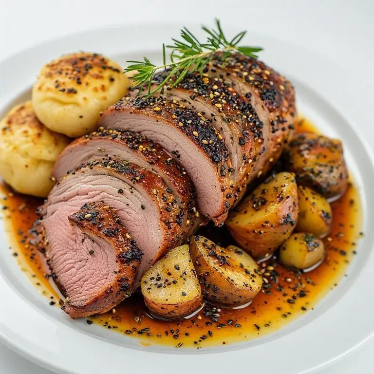 🍖✨ Herb-Crusted Roast Pork Tenderloin with Baby Potatoes