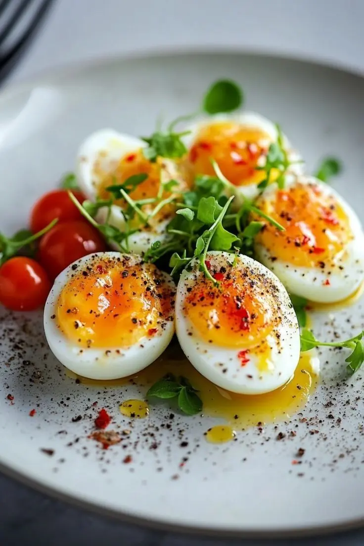 🍳✨ Jammy Soft-Boiled Eggs with Herbs & Chili Oil