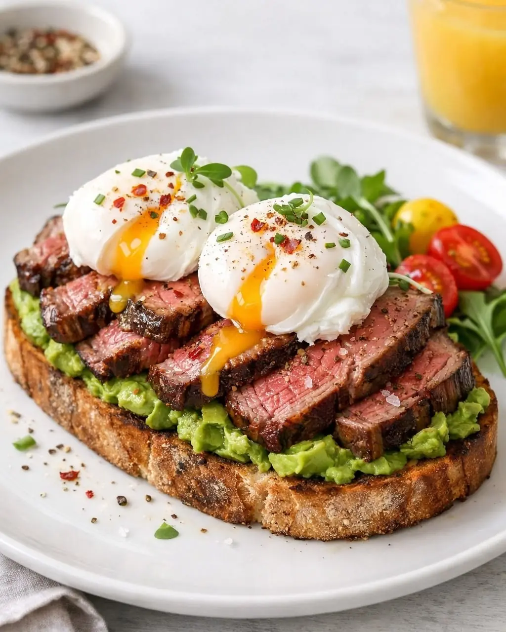 🥩🥑 Steak & Avocado Toast with Poached Eggs