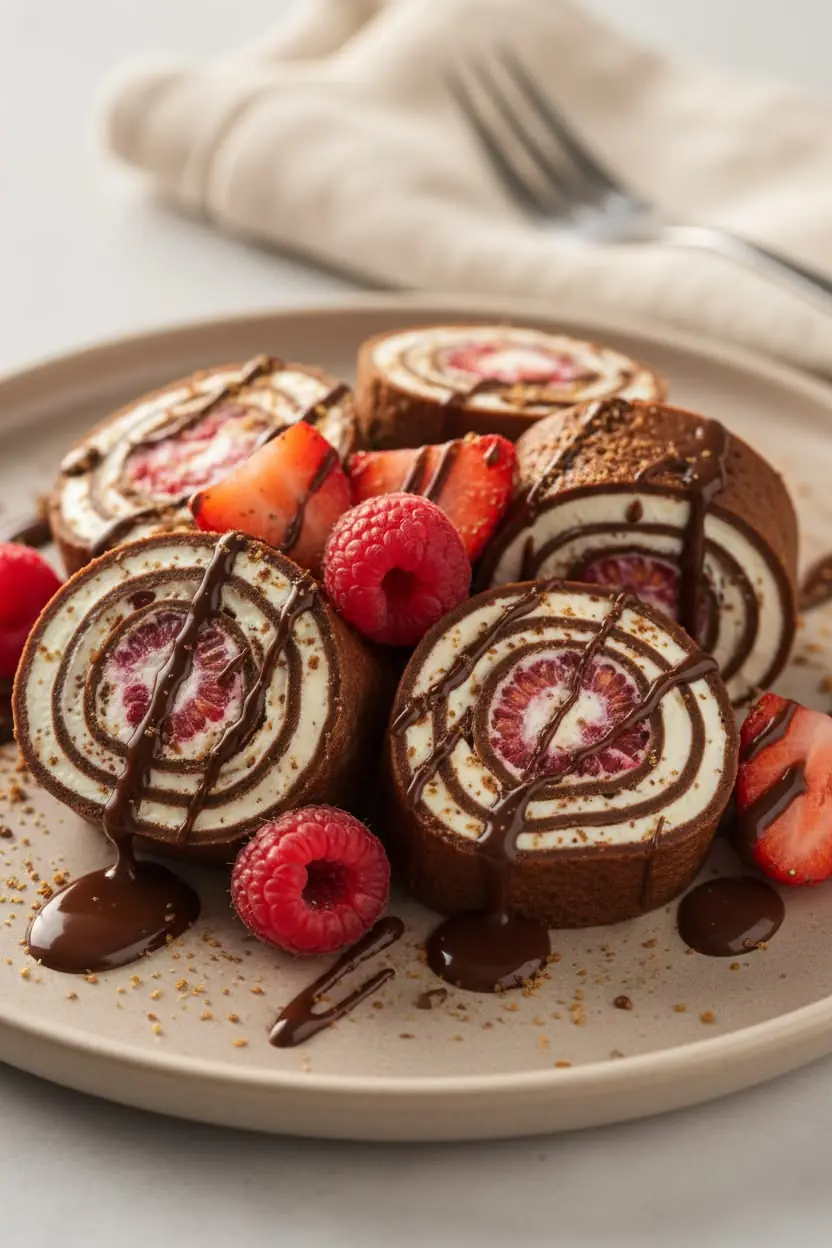🍫🍓 Chocolate Swiss Roll with Cream & Berries