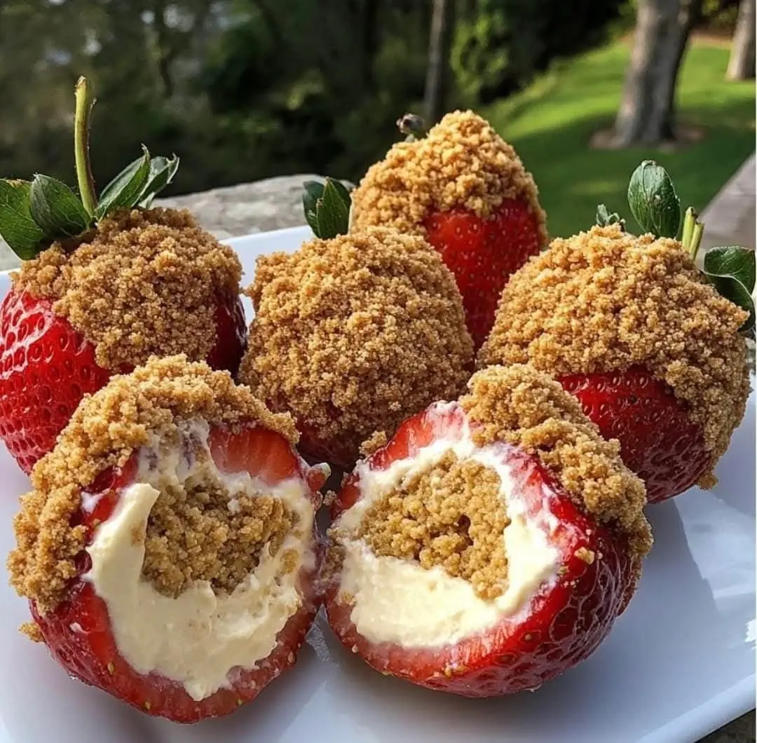 🍓🔥 Cheesecake-Stuffed Crunch Strawberries (No-Bake Snack)
