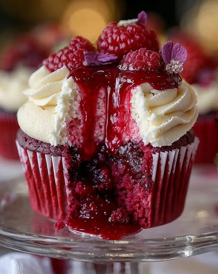 ❤️🧁 Strawberry Lava Red Velvet Cupcake (Soft Outside, Melt Inside)