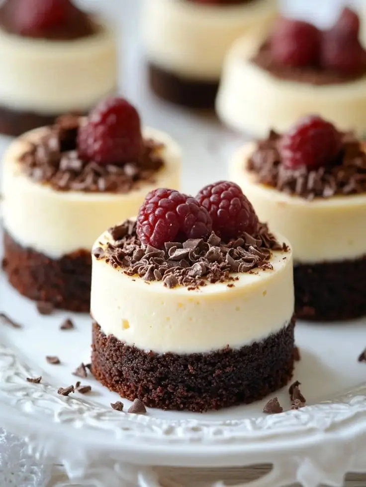 🍫🍰 Mini Chocolate Base Cheesecakes with Raspberries (Elegant Bite Size)