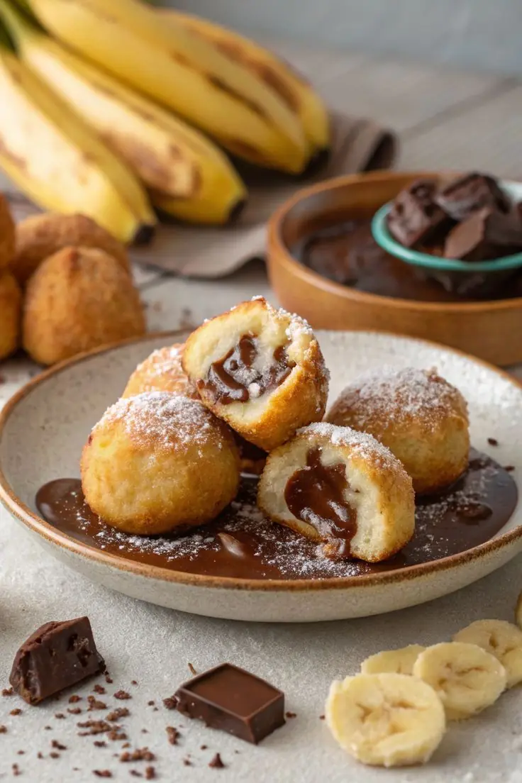 🍌🍫 Banana Chocolate Stuffed Donut Balls (aka mini bombs 😮‍🔥)