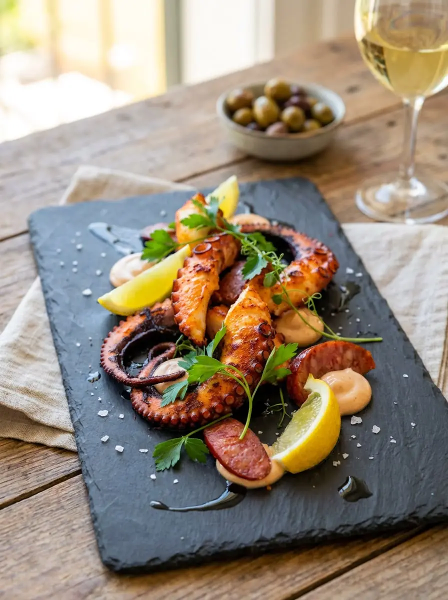 🐙🔥 Grilled Octopus with Lemon & Smoked Paprika Aioli