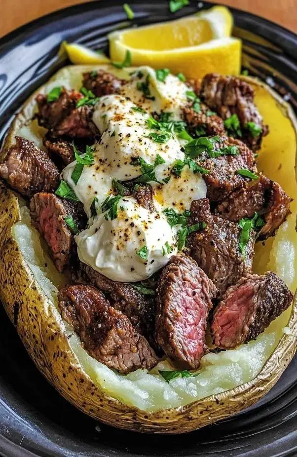 🥔🥩🔥 Steak & Eggs Stuffed Baked Potato