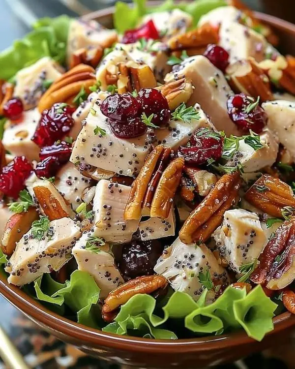 🥗🍗 CHICKEN PECAN SALAD WITH CRANBERRY & CREAMY POPPY SEED DRESSING