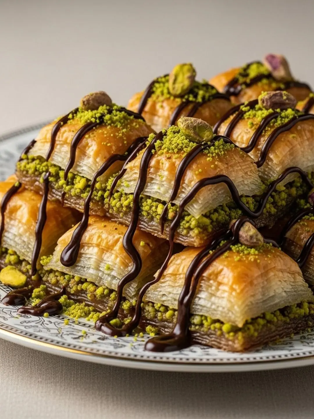 🍯🌰 PISTACHIO BAKLAVA WITH CHOCOLATE DRIZZLE