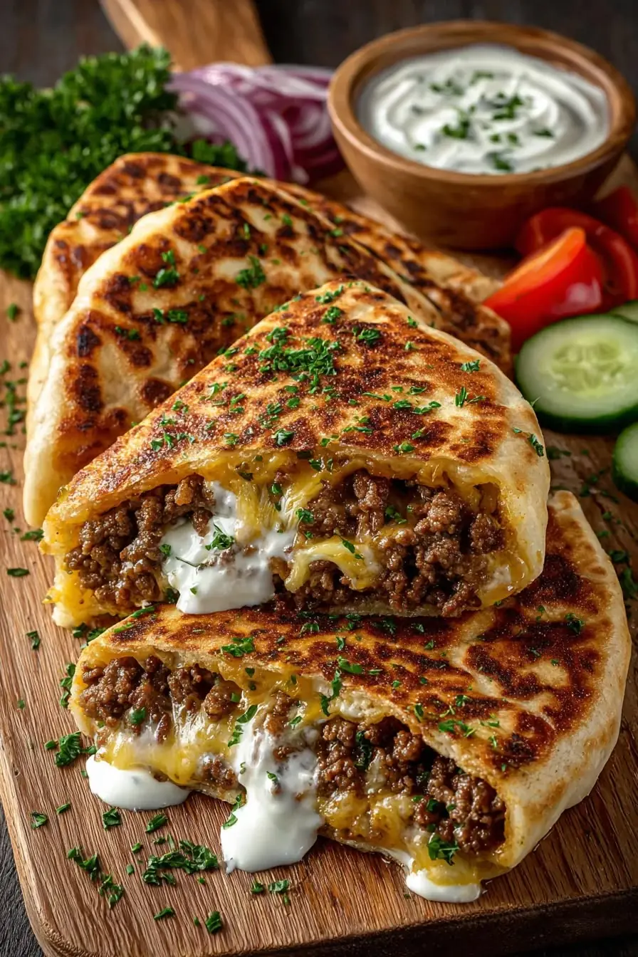🥙🔥 CHEESY BEEF STUFFED FLATBREAD (GOZLEME-STYLE)