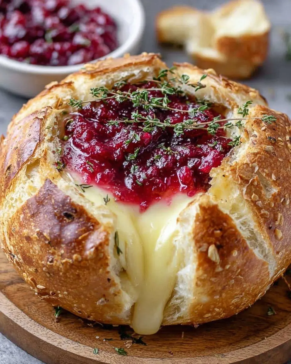 🧀🍞 BAKED BRIE IN BREAD BOWL WITH CRANBERRY SAUCE