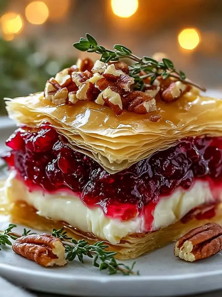 🍯🧀 CRISPY PHYLLO STACK WITH BRIE & CRANBERRY