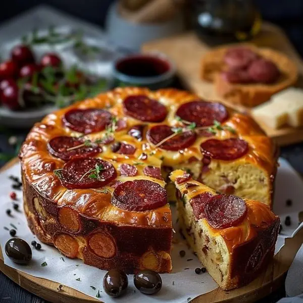 Savory Sausage, Olive & Cheese Cake (French-Style “Cake Salé”)