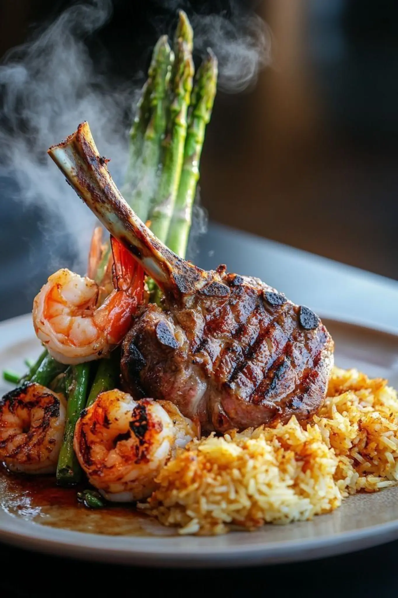 Surf & Turf Lamb Chop with Garlic Shrimp & Butter Rice