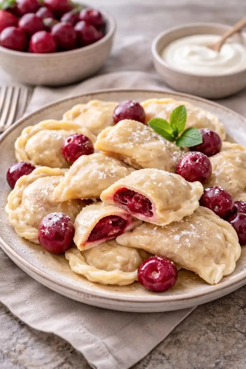 Cherry Sweet Dumplings with Cream (Classic Style)