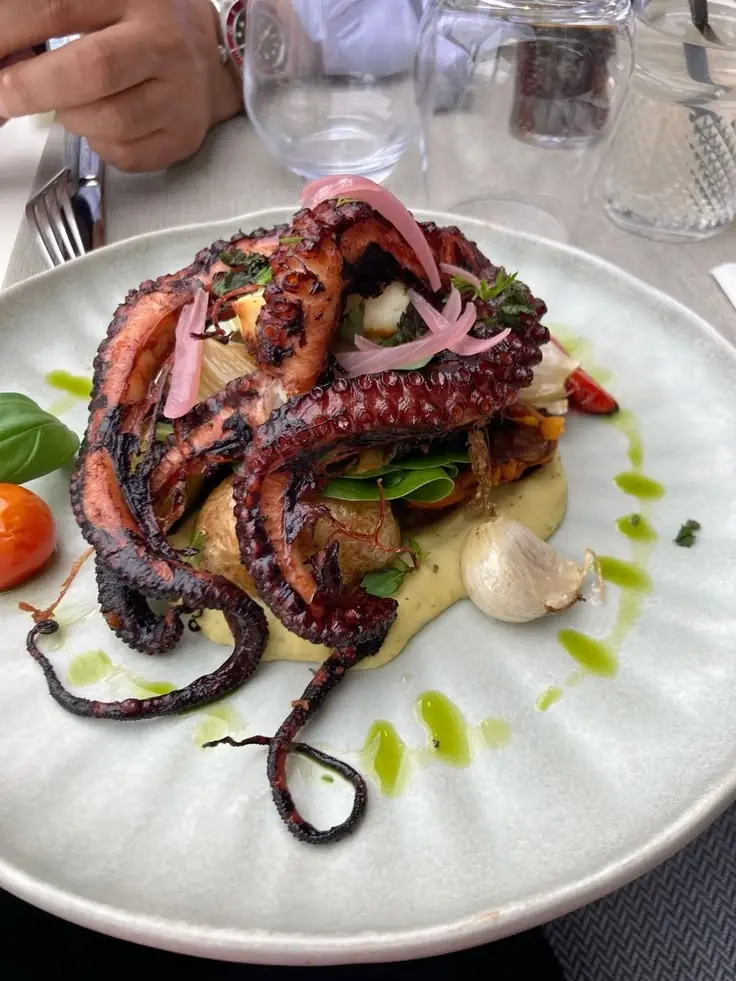 Grilled Octopus with Creamy Sauce & Pickled Onions