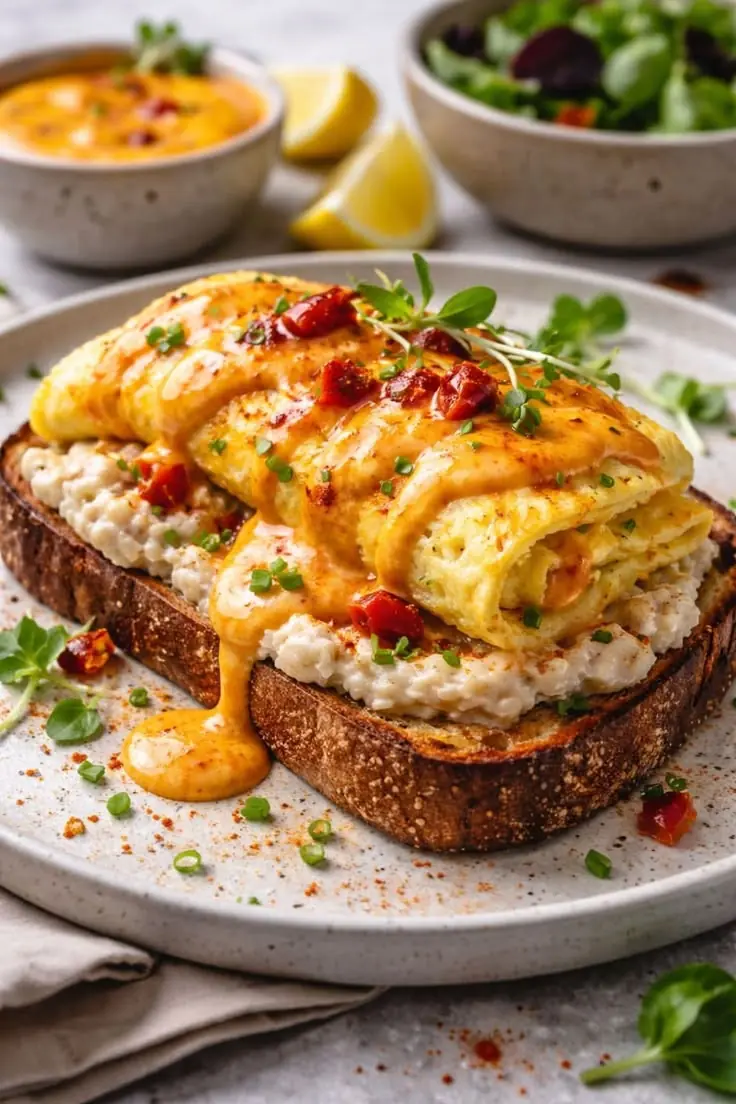 Creamy Scrambled Eggs Toast with Spicy Paprika Sauce