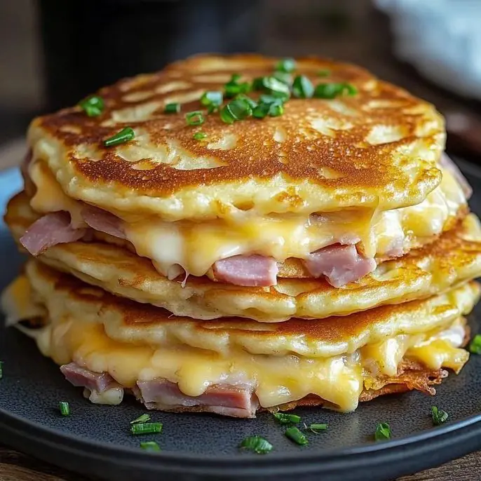 Cheesy Ham Stuffed Pancakes