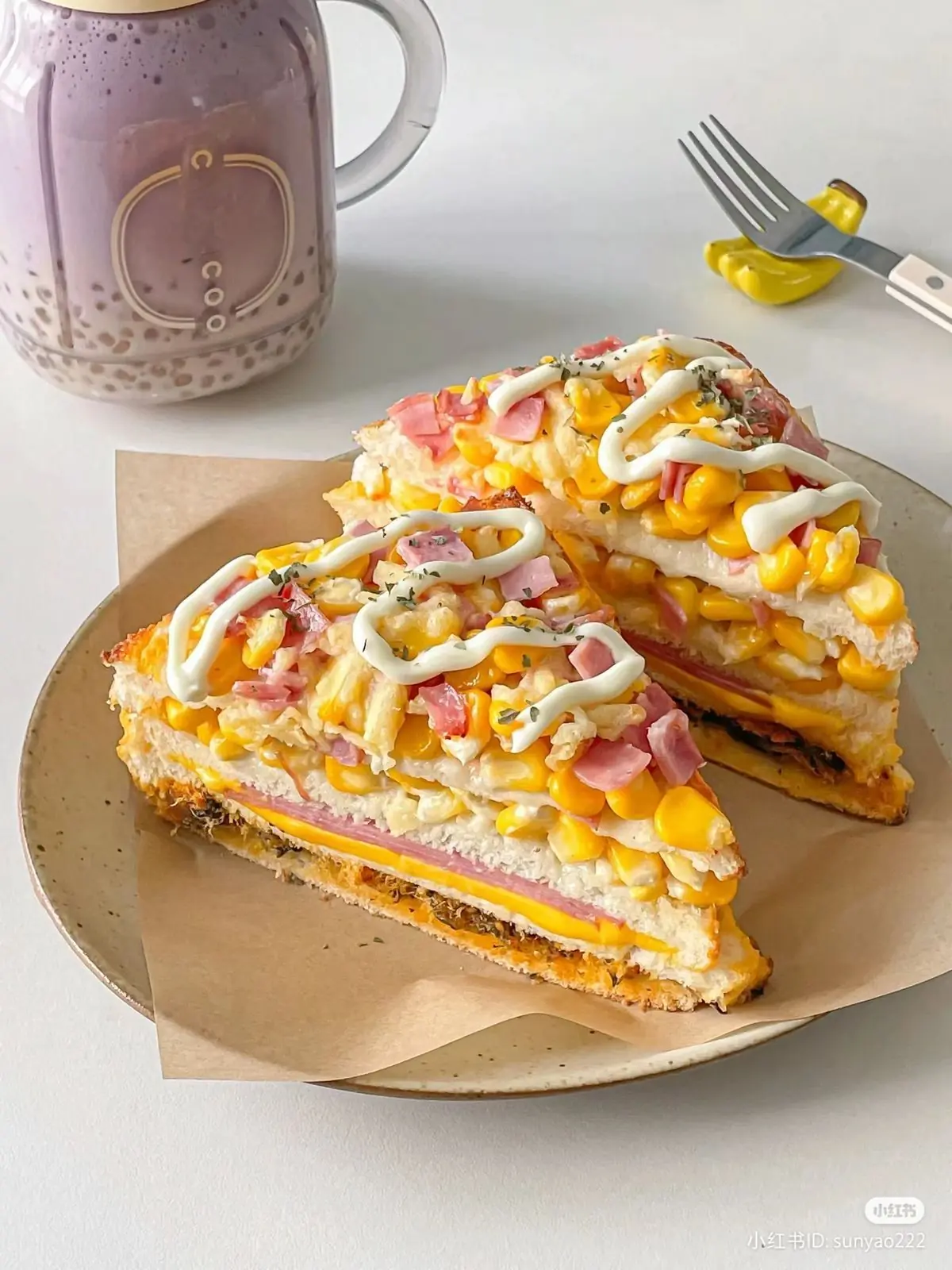 Cheesy Ham & Corn Loaded Sandwich