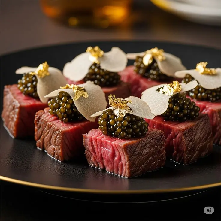 Seared Beef Cubes with Caviar & Truffle
