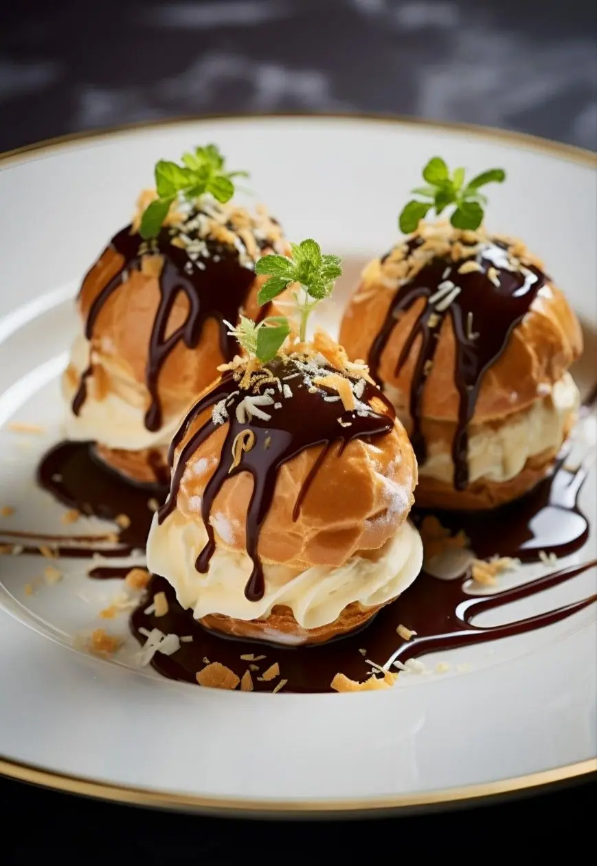 Profiteroles (Cream Puffs with Chocolate Sauce)