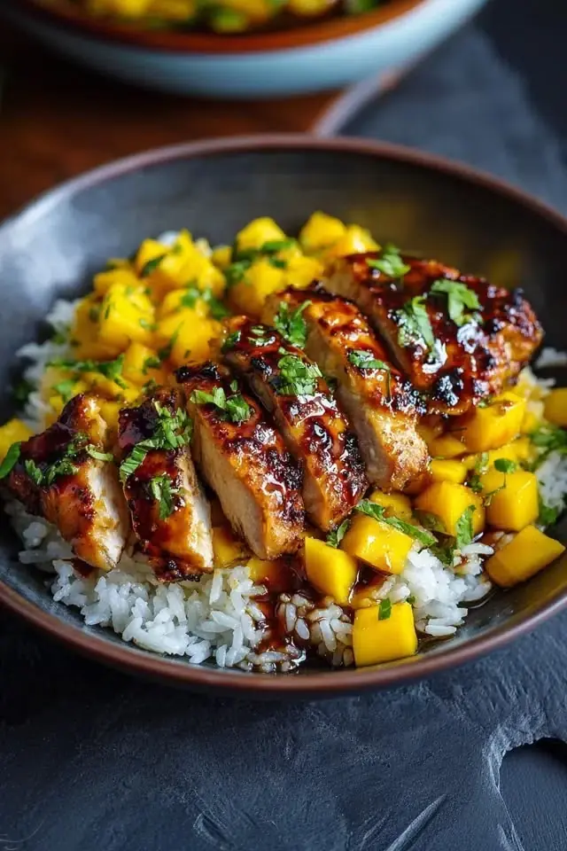 Mango Teriyaki Chicken Rice Bowl