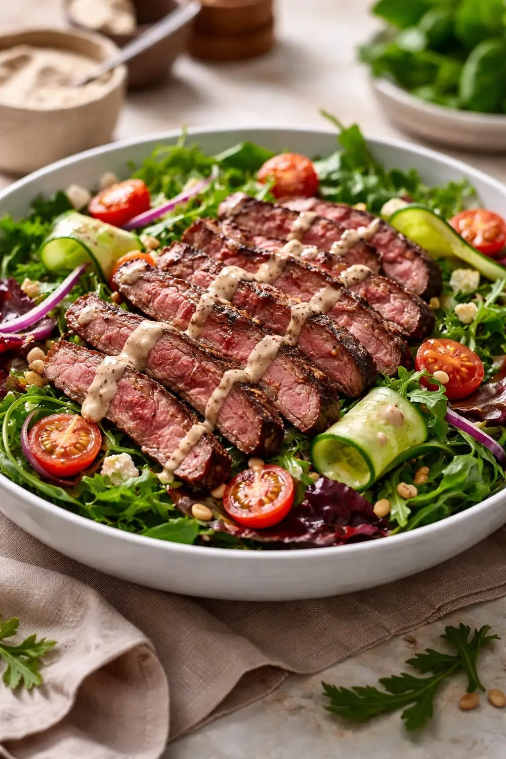 Grilled Steak Salad with Creamy Pepper Dressing