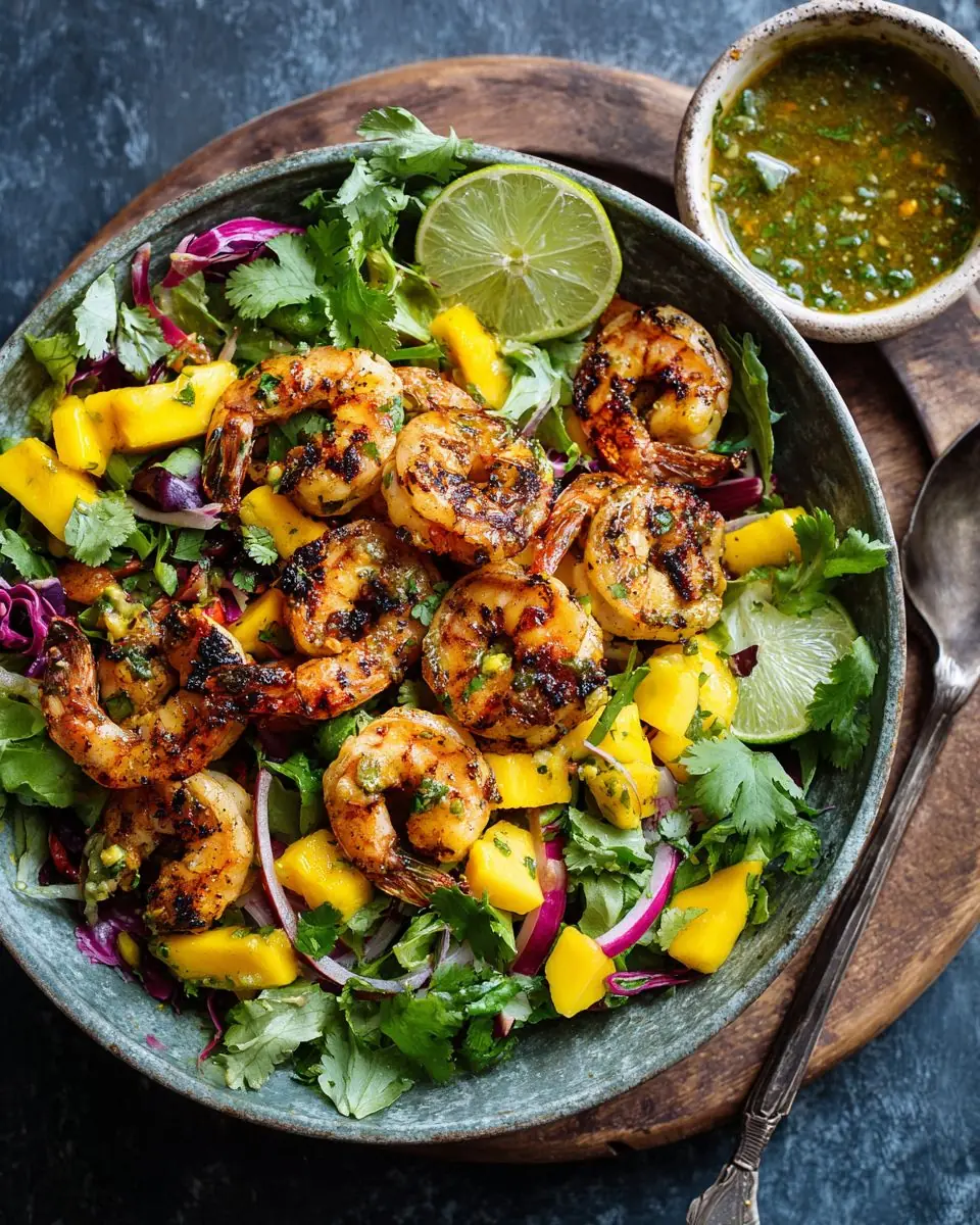 Grilled Shrimp Mango Salad with Lime Chili Dressing