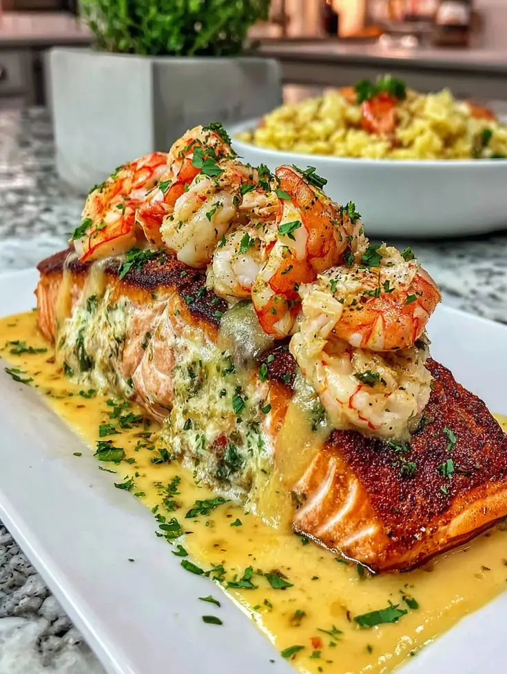 🧑‍🍳 Creamy Stuffed Salmon with Garlic Butter Shrimp