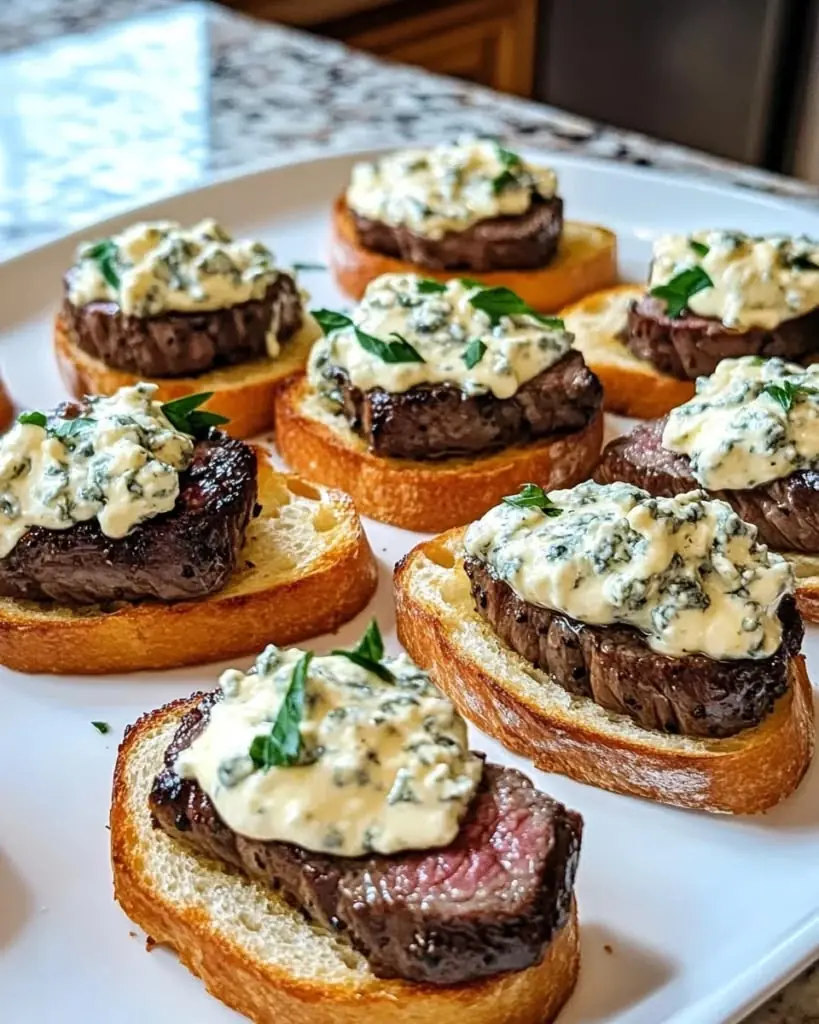 🥩 Steak Crostini with Creamy Mushroom Sauce