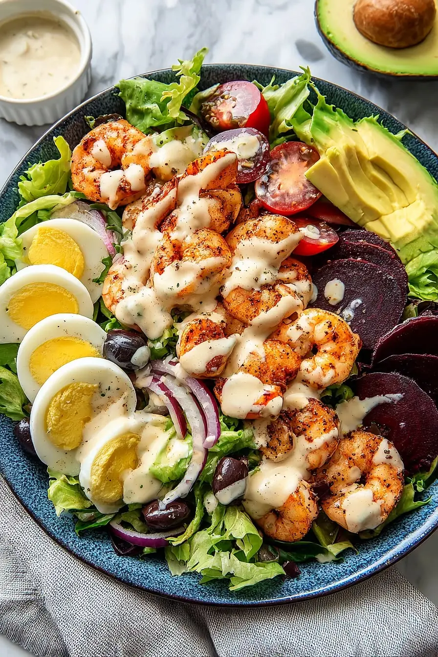 🥗 Shrimp Cobb Salad with Creamy Garlic Dressing