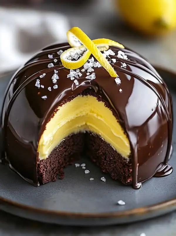 🍫🍋 Chocolate Lemon Dome Cake with Mirror Glaze