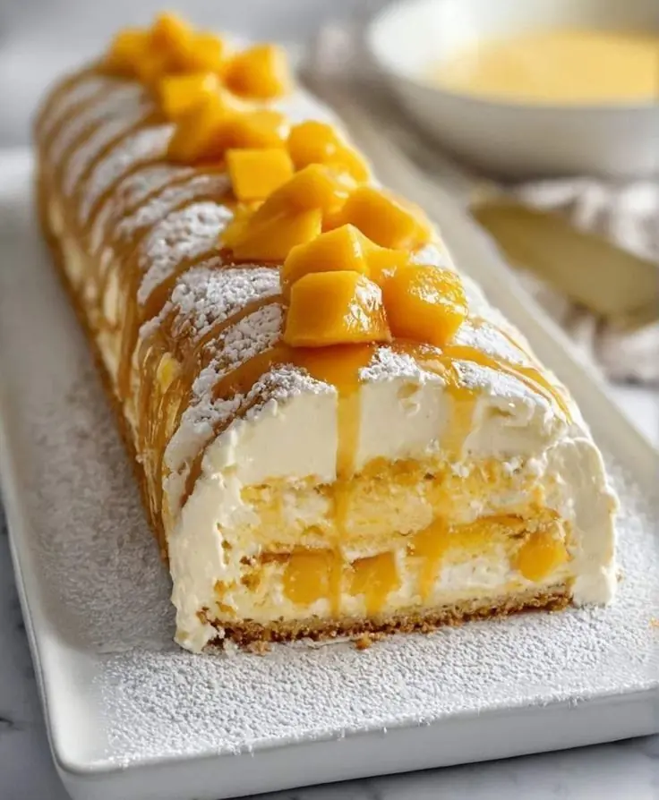 🍑 Mango Cream Swiss Roll with Fresh Mango Filling