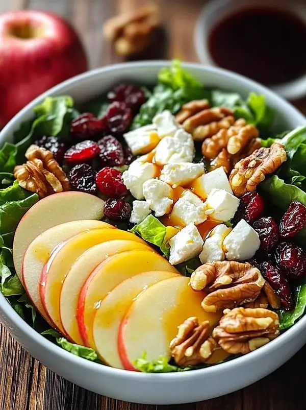 🥗 Apple Walnut Cranberry Salad with Goat Cheese & Honey Vinaigrette