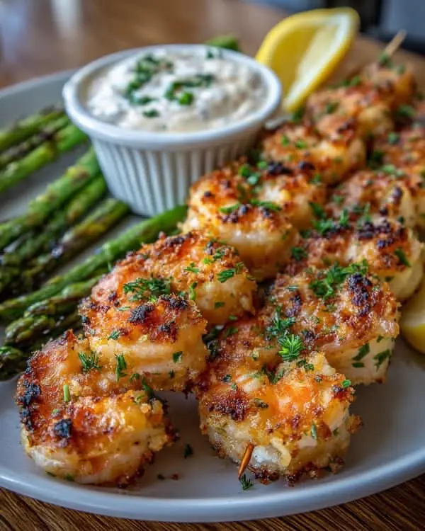 🍤🔥 Crispy Garlic Parmesan Shrimp Skewers