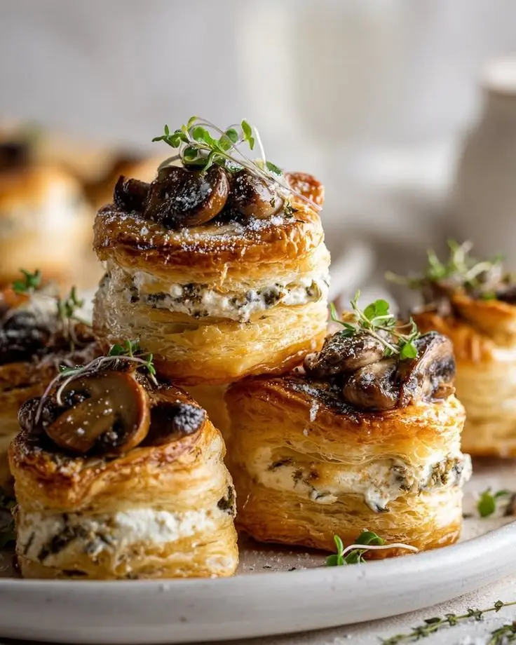 🍄 Mushroom & Herbed Cheese Puff Pastry Stacks