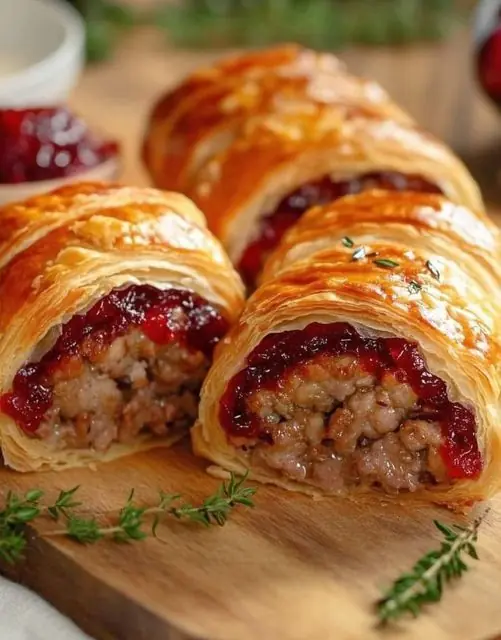 🥐 Cranberry Sausage Puff Pastry Rolls