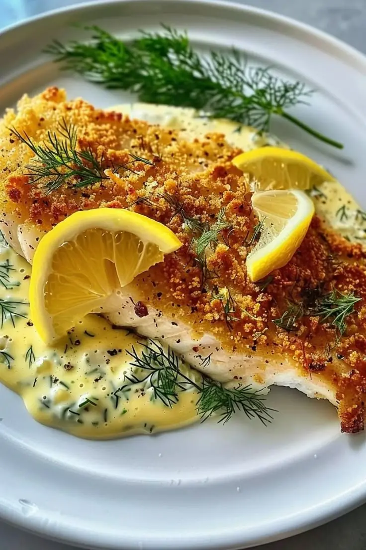 🐟 Crispy Lemon Dill Fish with Cream Sauce