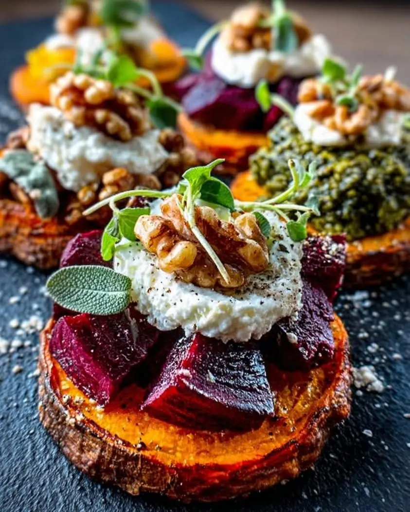 🍠 These Roasted Sweet Potato & Beet Crostinis